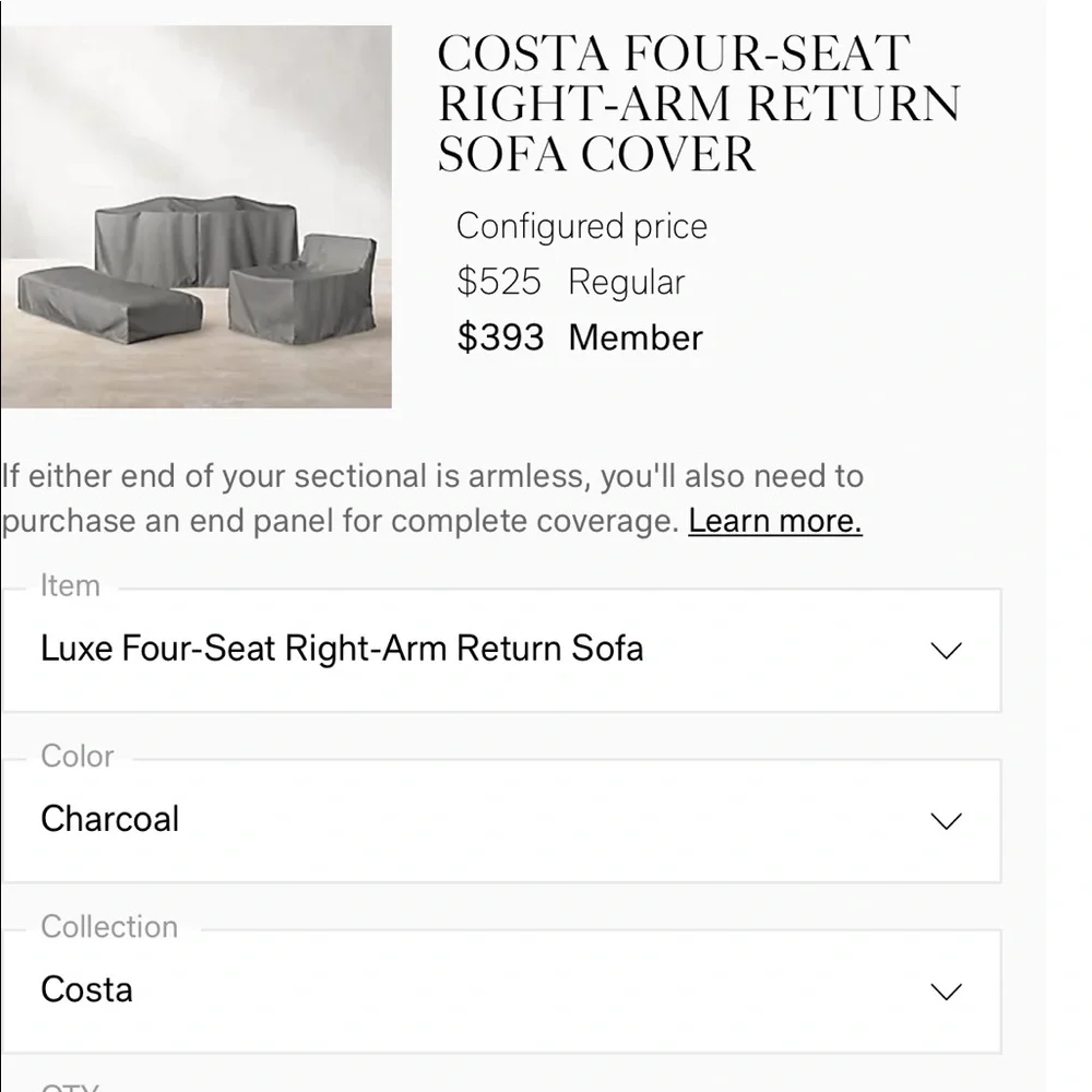 Restoration Hardware (RH) Costa 4 seat sofa cover